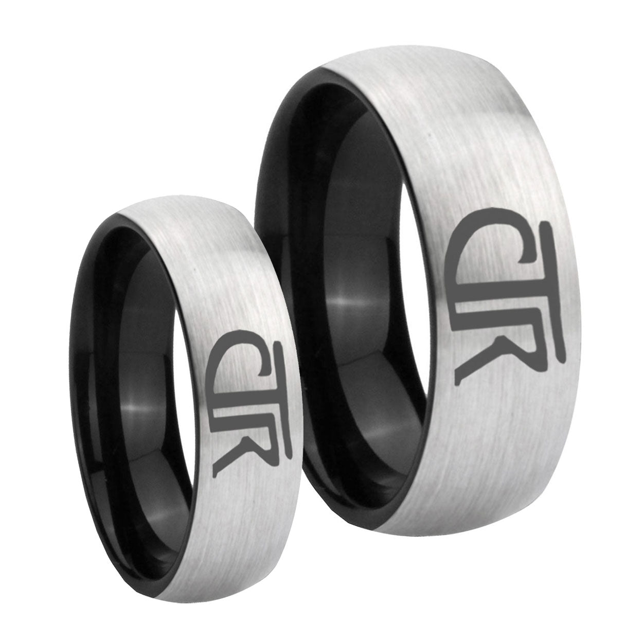 CTR Design Dome Gray Black Tungsten His Hers Set Rings