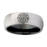 10mm-Fire-Department-Dome-Tungsten-Carbide-Silver-Black-Personalized-Ring