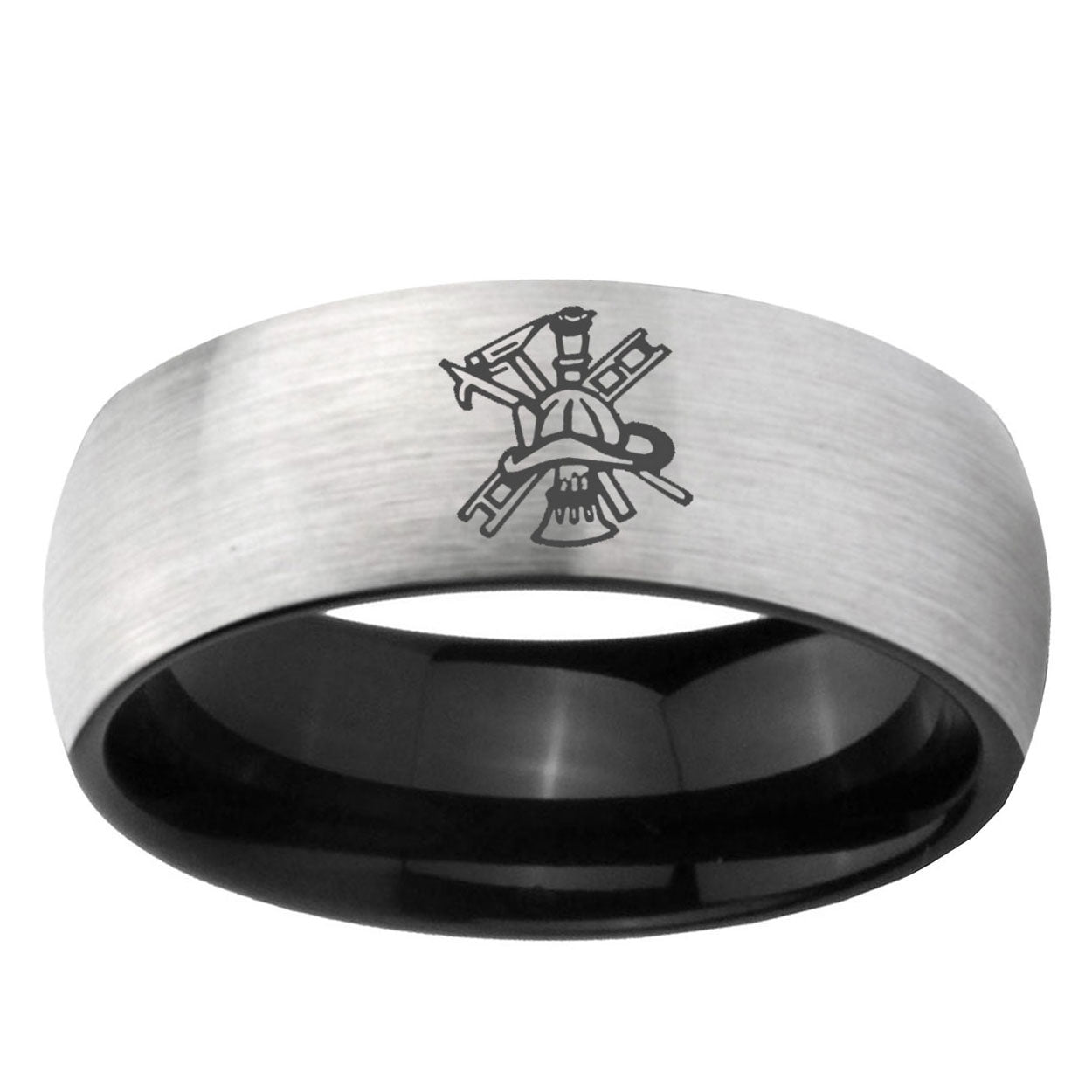 6mm Fireman Two-Tone Classic Dome Gray Black Tungsten Promise Ring