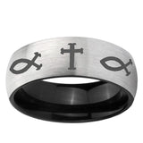 6mm Fish & Cross Dome Gray And Black Tungsten Carbide Men's Ring