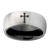 8mm-Flat-Christian-Cross-Dome-Tungsten-Carbide-Silver-Black-Wedding-Band-Mens