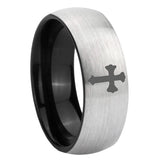 10mm Flat Christian Cross Dome Tungsten Carbide Silver Black Engagement Ring