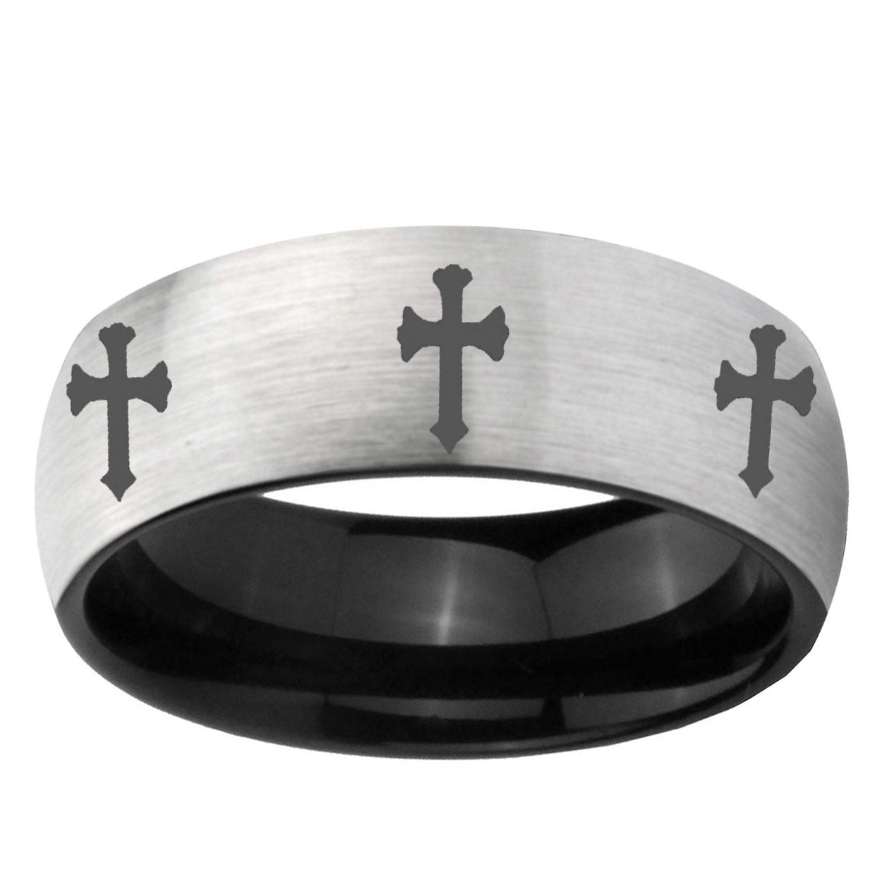 6mm Multi Christian Cross Two-Tone Classic Dome Gray Black Tungsten Promise Ring