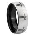 8mm Multi Christian Cross Two-Tone Classic Dome Gray Black Tungsten Promise Ring