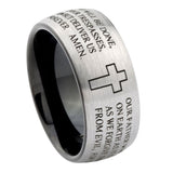 10mm-Etched-Lord's-Prayer-Cross-Dome-Tungsten-Carbide-Silver-Black-Engagement-Ring