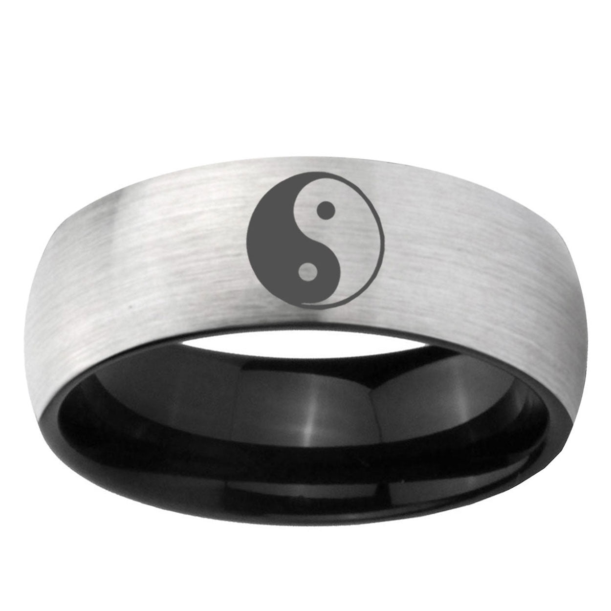 6mm Yin Yang Two-Tone Classic Dome Gray Black Tungsten Promise Ring