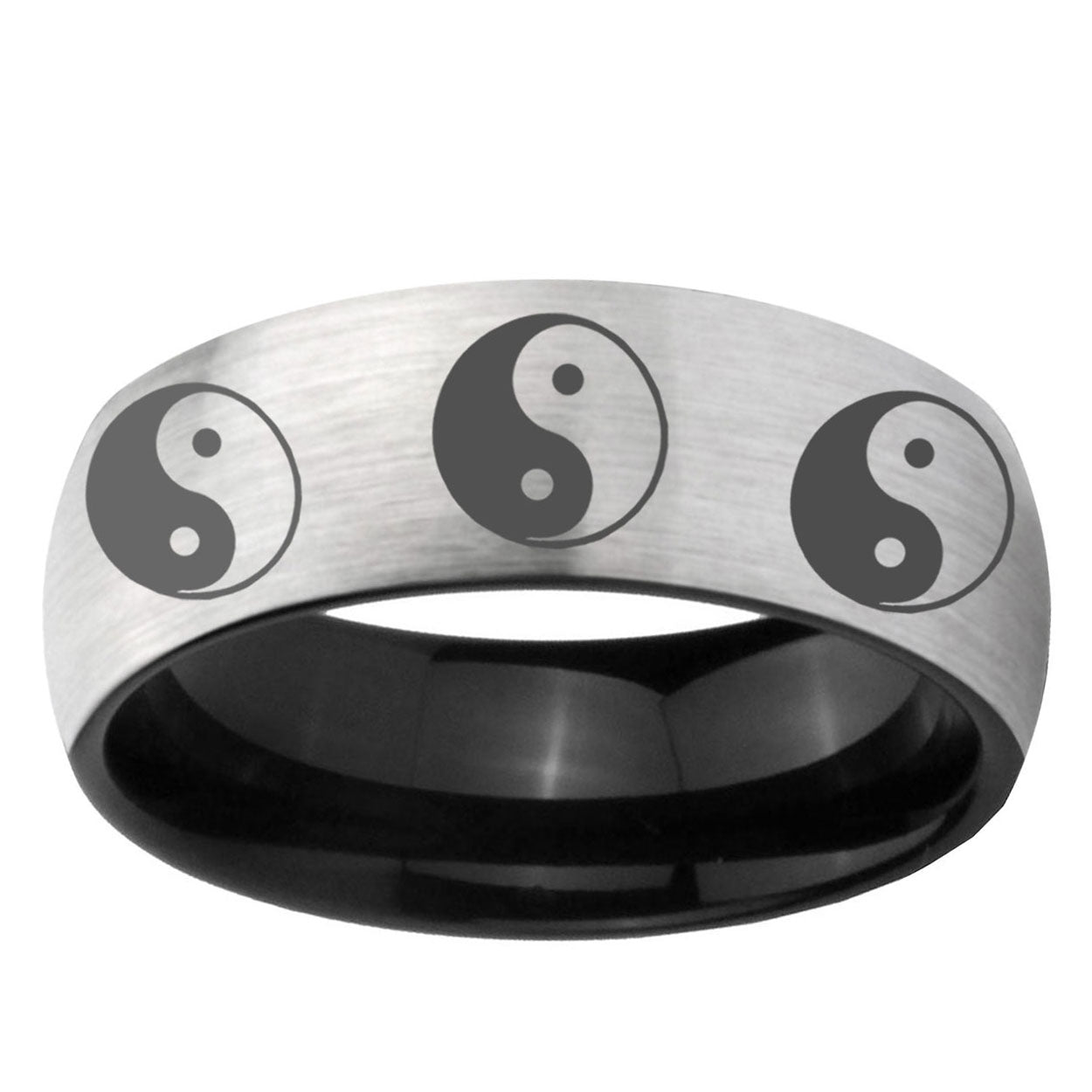 6mm Multiple Yin Yang Two-Tone Classic Dome Gray Black Tungsten Promise Ring