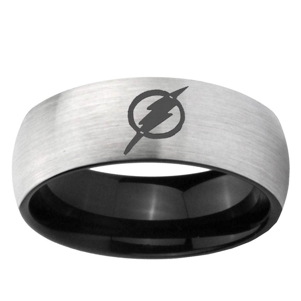 6mm Flash Two-Tone Classic Dome Gray Black Tungsten Promise Ring