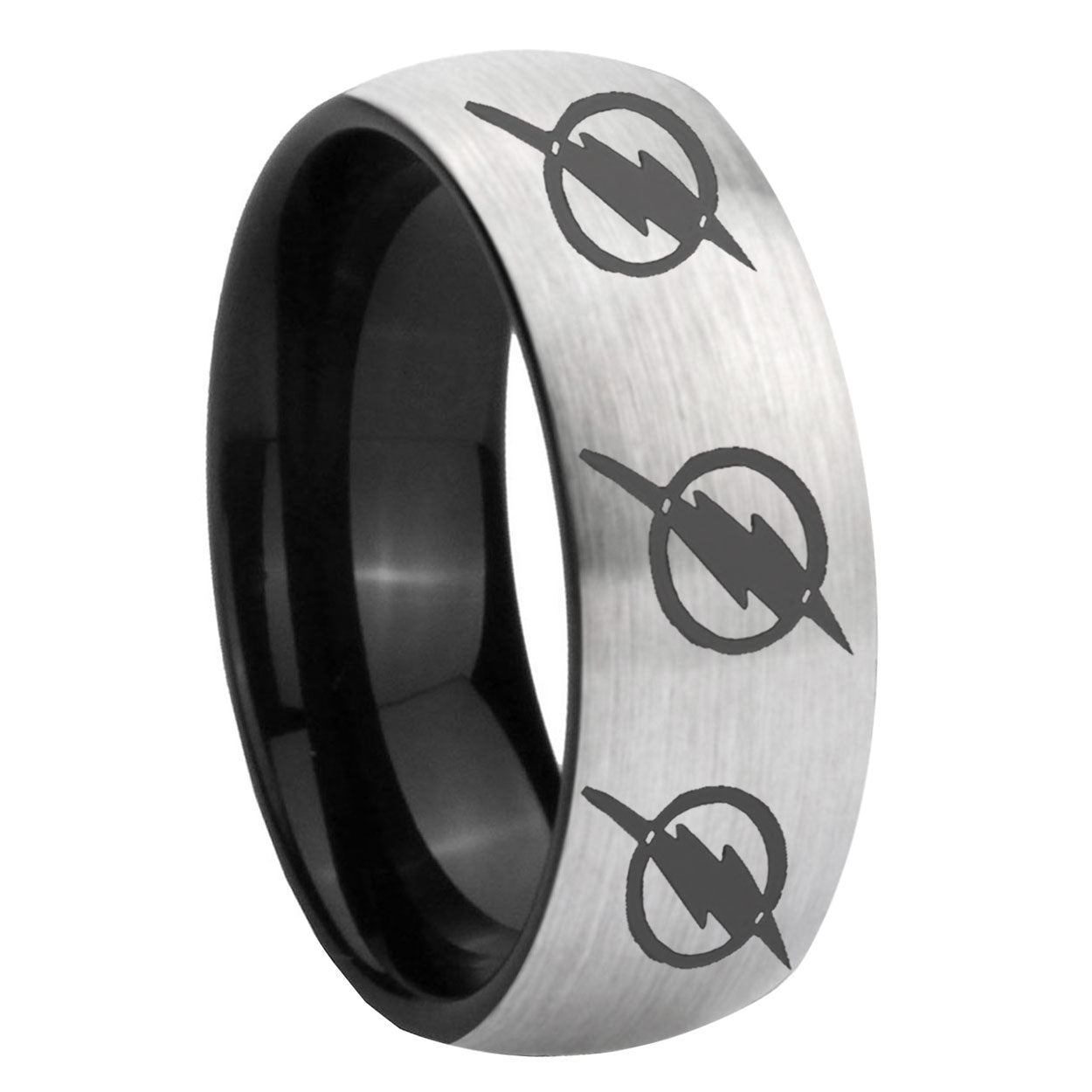 8mm Multiple Flash Two-Tone Classic Dome Gray Black Tungsten Promise Ring