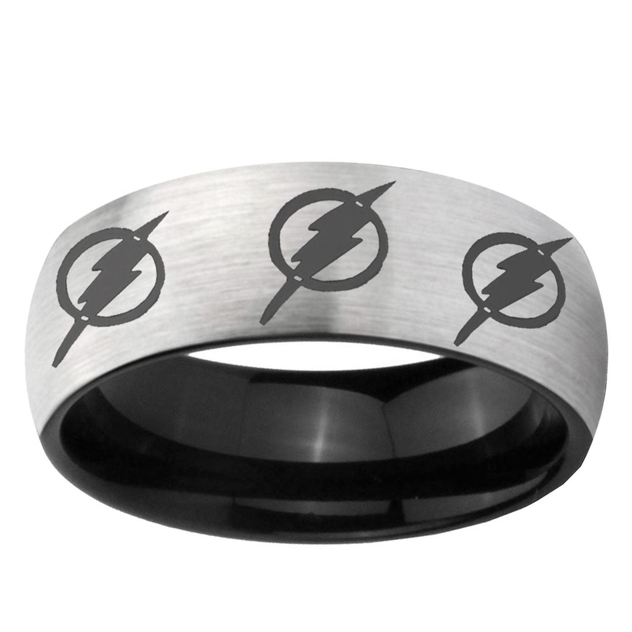 6mm Multiple Flash Two-Tone Classic Dome Gray Black Tungsten Promise Ring