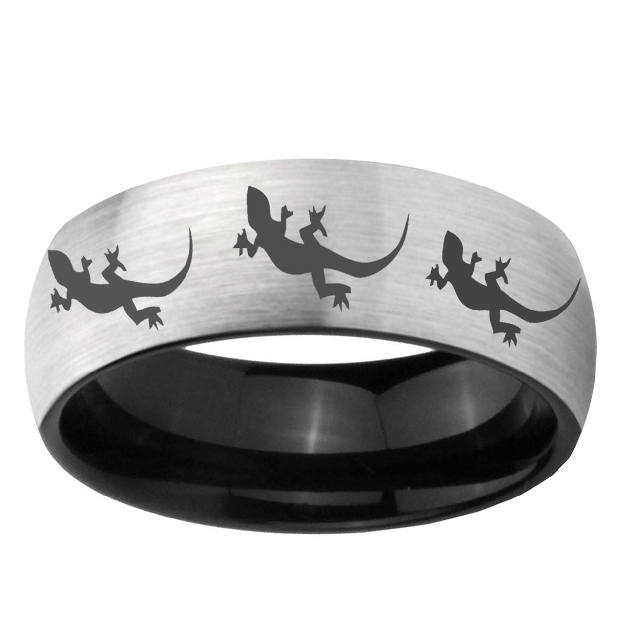 6mm Multiple Lizard Two-Tone Classic Dome Gray Black Tungsten Promise Ring