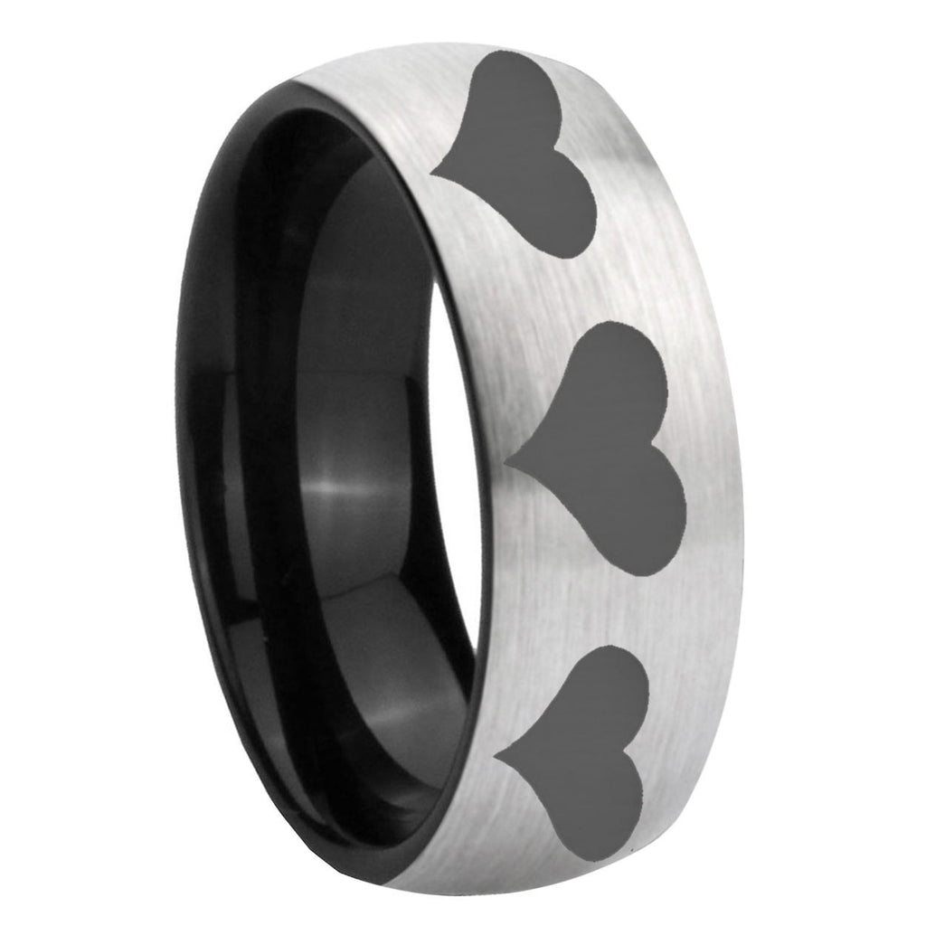 8mm Multiple Heart Two-Tone Classic Dome Gray Black Tungsten Promise Ring