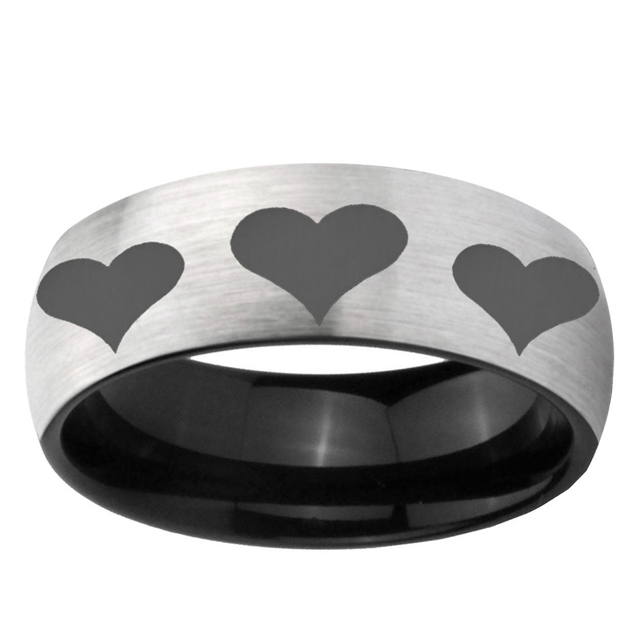 6mm Multiple Heart Two-Tone Classic Dome Gray Black Tungsten Promise Ring