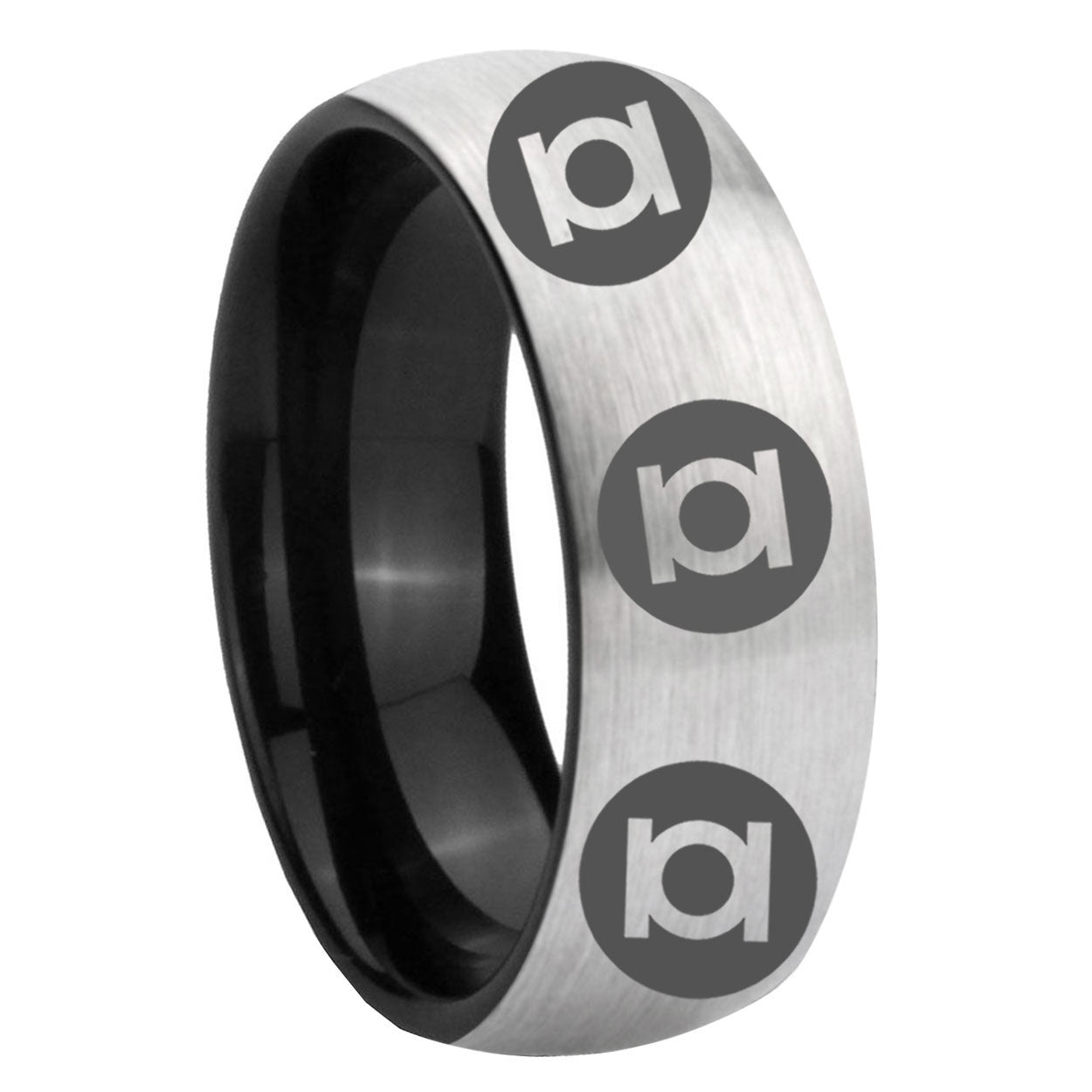 8mm Multi Green Lantern Two-Tone Classic Dome Gray Black Tungsten Promise Ring