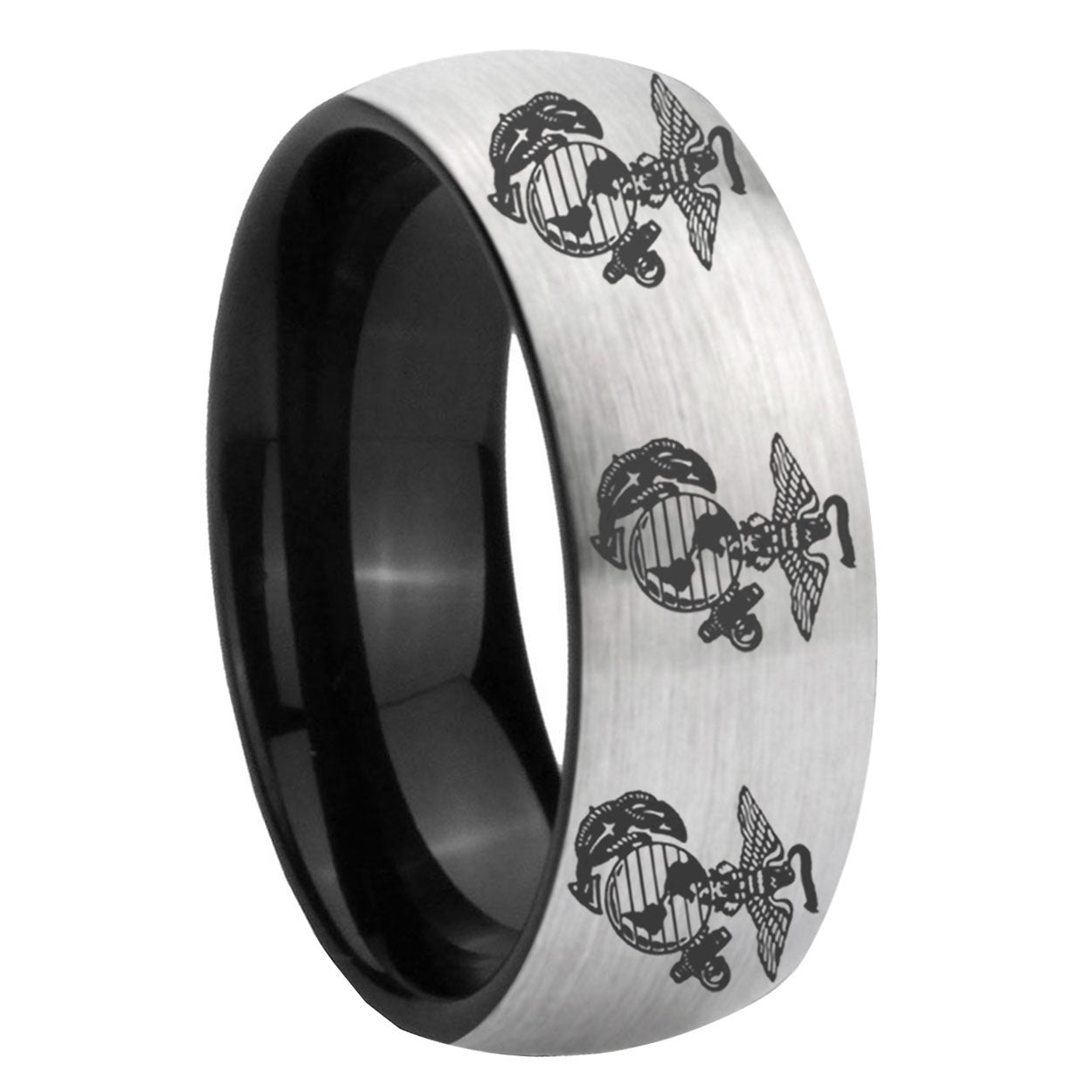 8mm Multi Marine Corps Two-Tone Classic Dome Gray Black Tungsten Promise Ring