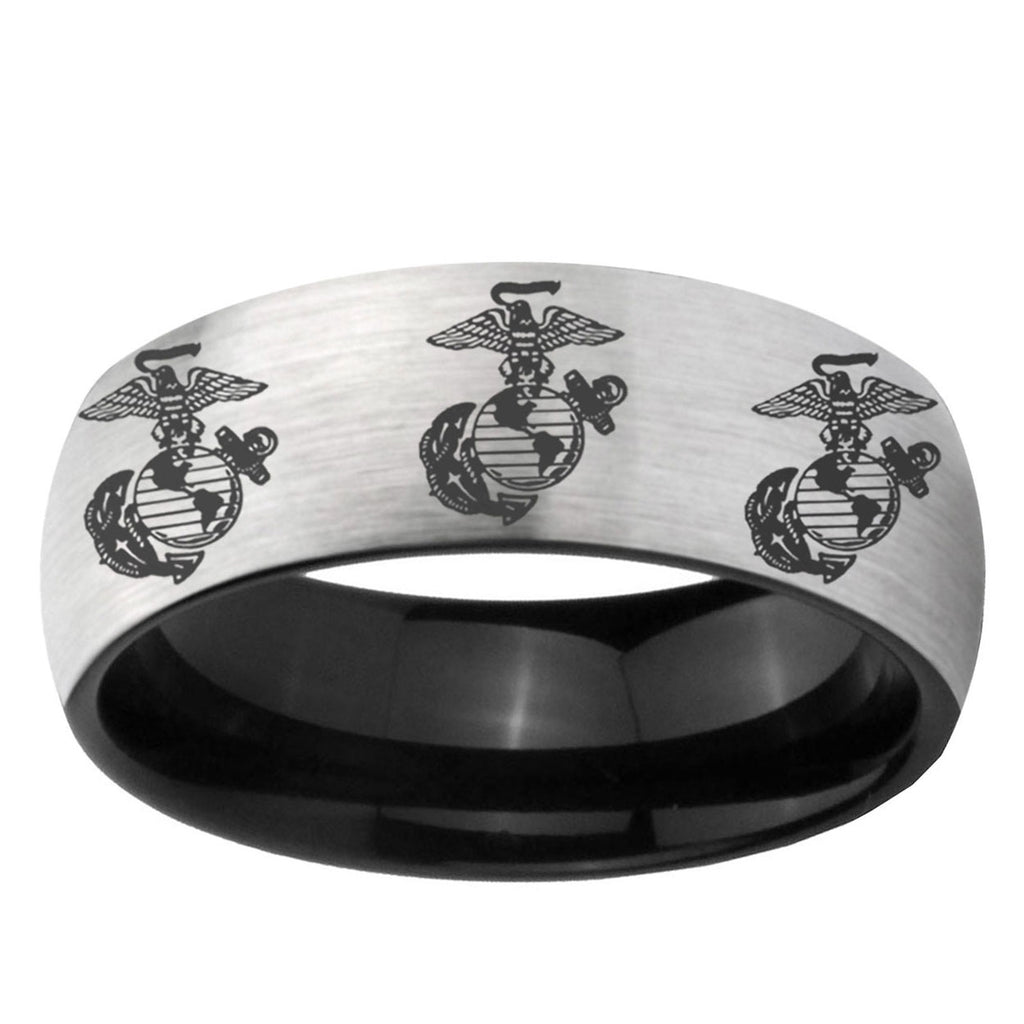 6mm Multi Marine Corps Two-Tone Classic Dome Gray Black Tungsten Promise Ring