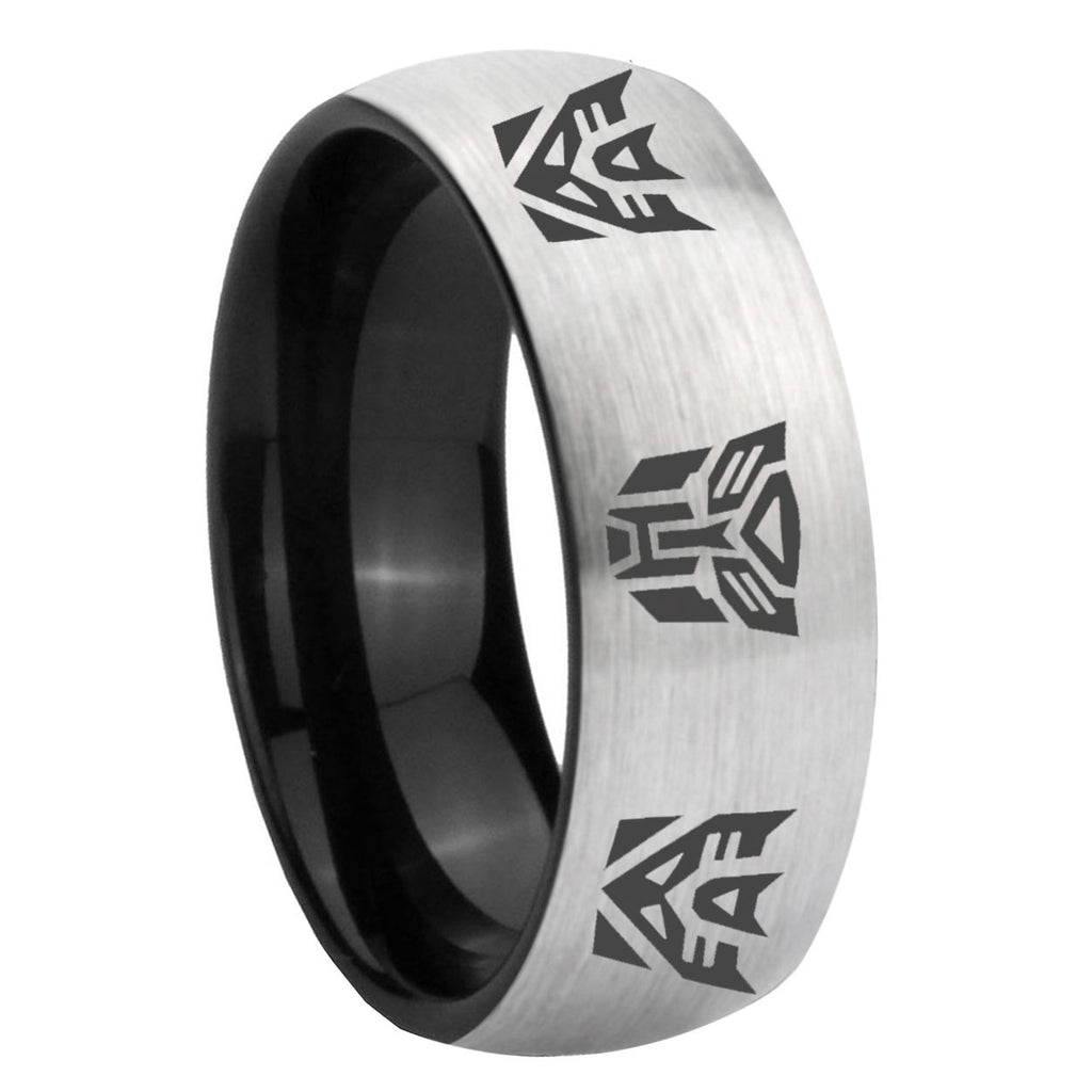 8mm Autobot Decepticon Two-Tone Classic Dome Gray Black Tungsten Promise Ring