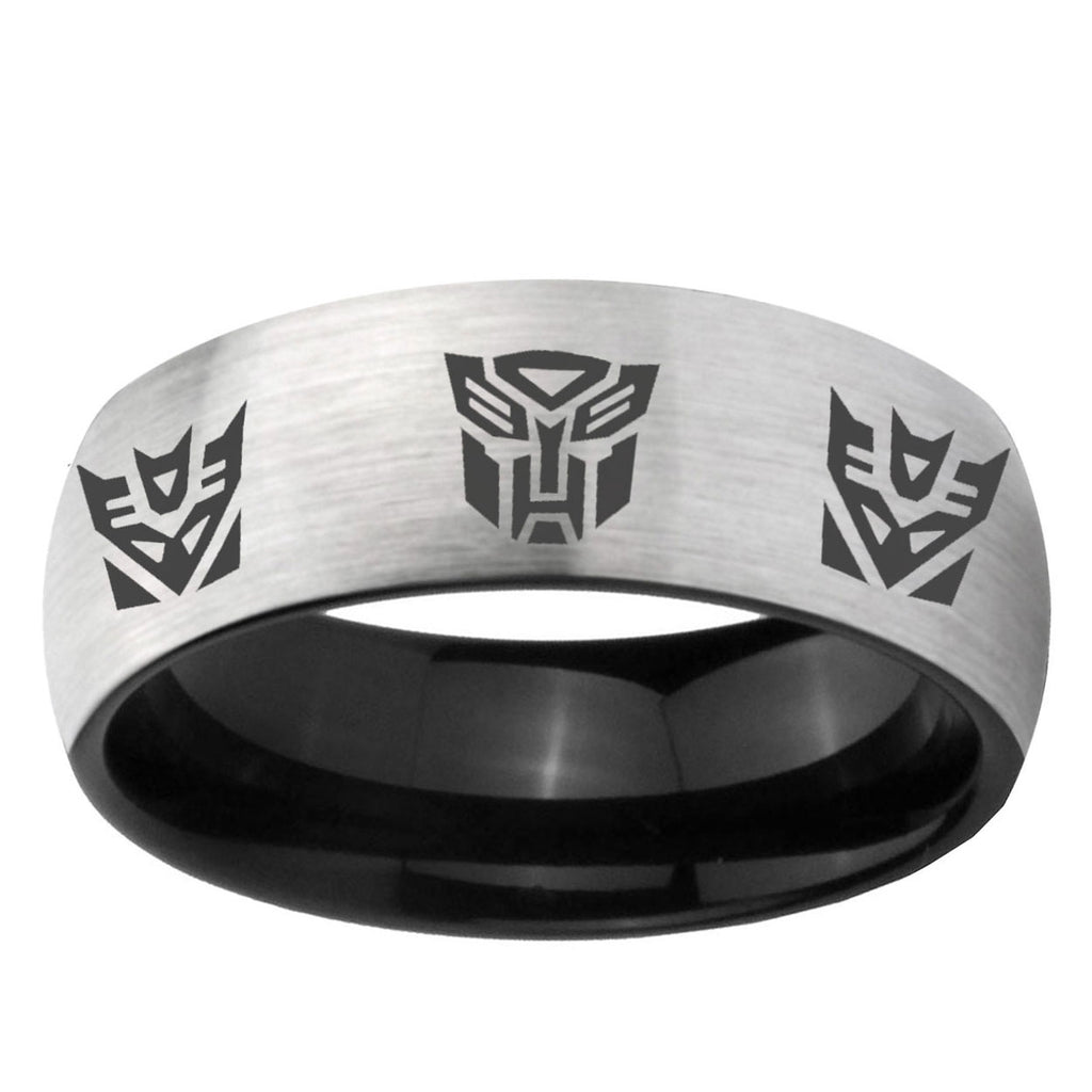 6mm Autobot Decepticon Two-Tone Classic Dome Gray Black Tungsten Promise Ring