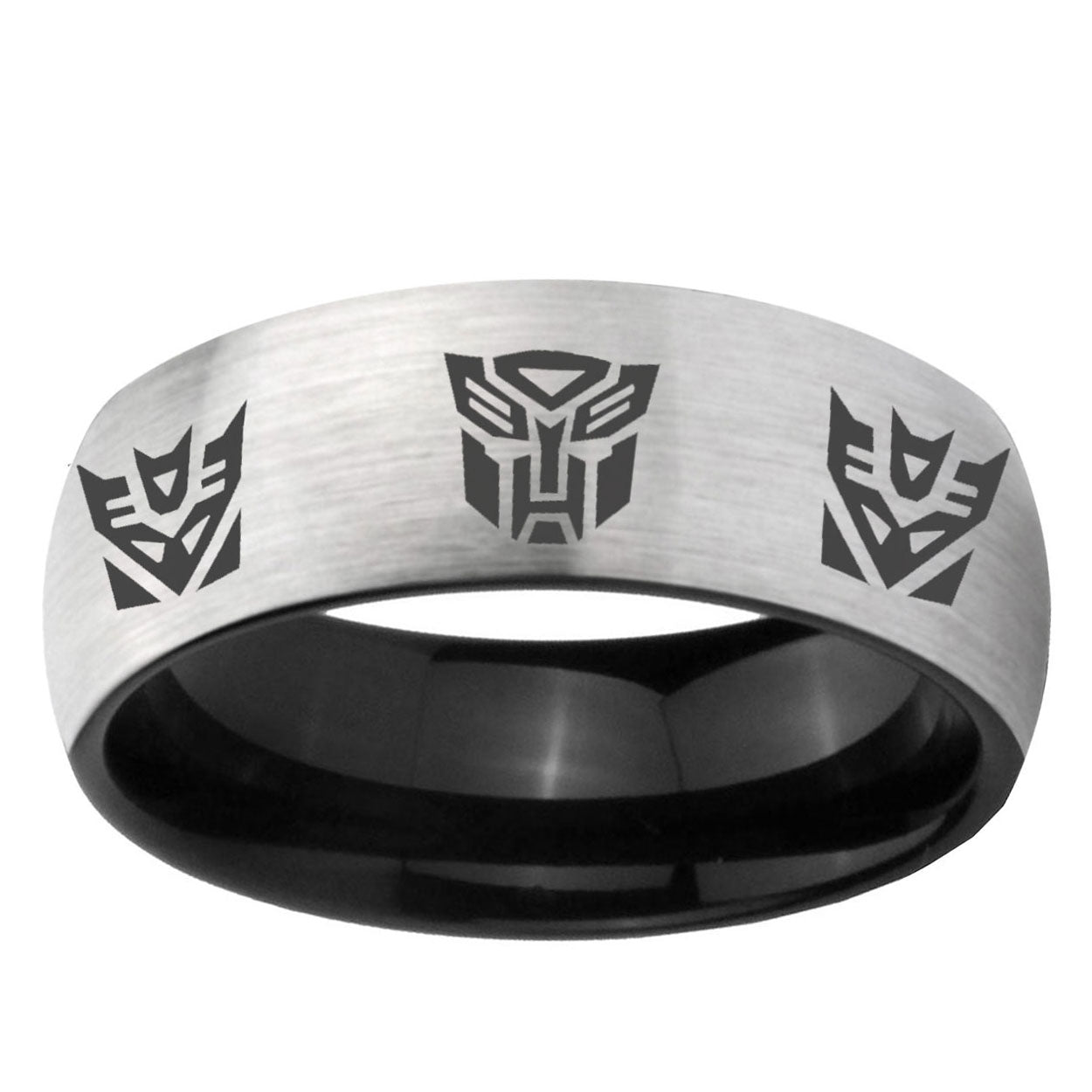 6mm Autobot Decepticon Two-Tone Classic Dome Gray Black Tungsten Promise Ring