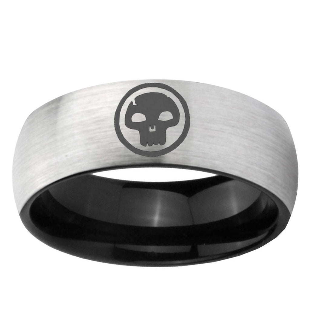 6mm Skull Symbol Two-Tone Classic Dome Gray Black Tungsten Promise Ring