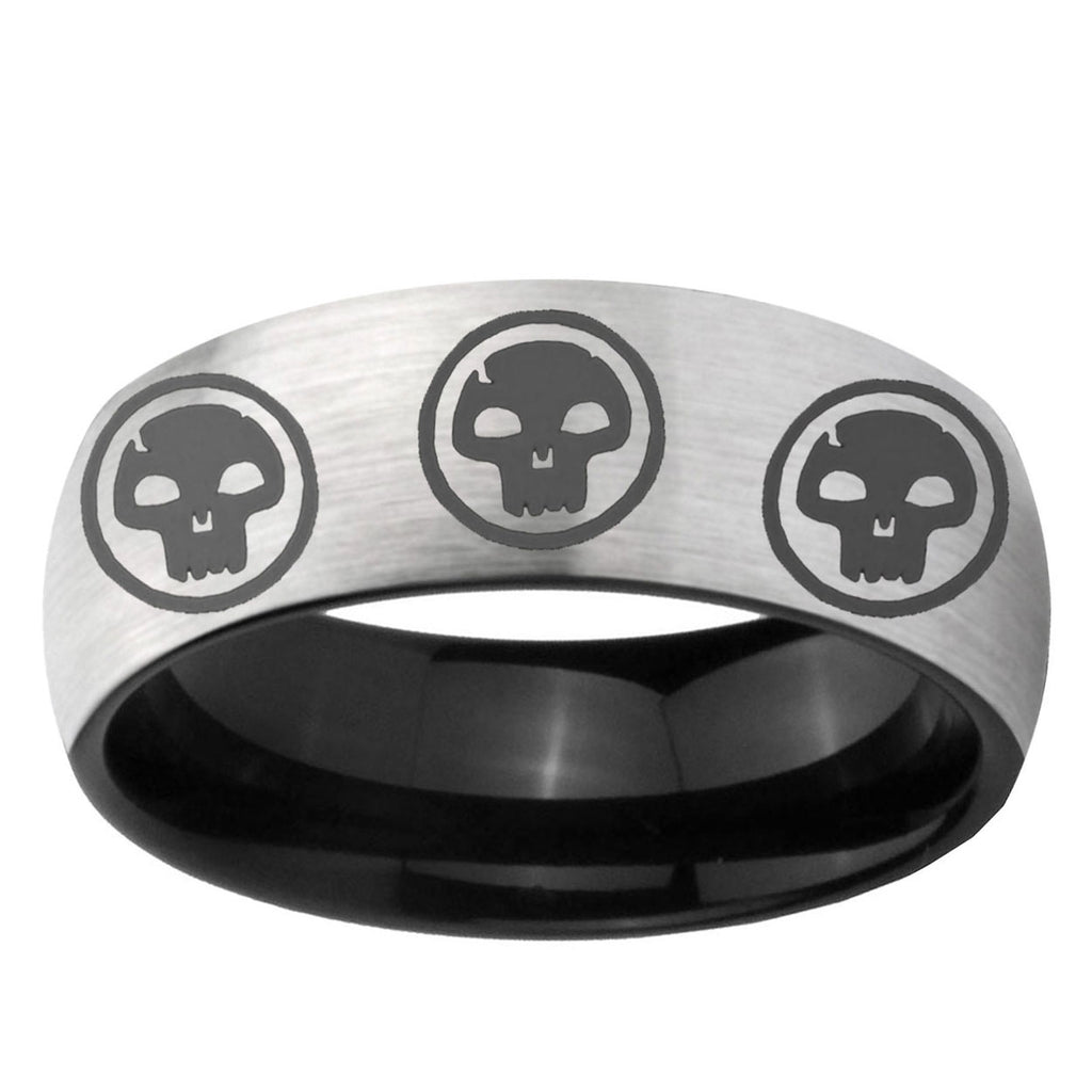 6mm Multi Skull Symbol Two-Tone Classic Dome Gray Black Tungsten Promise Ring
