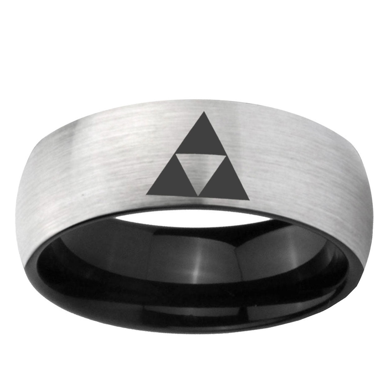 6mm Zelda Triforce Two-Tone Classic Dome Gray Black Tungsten Promise Ring