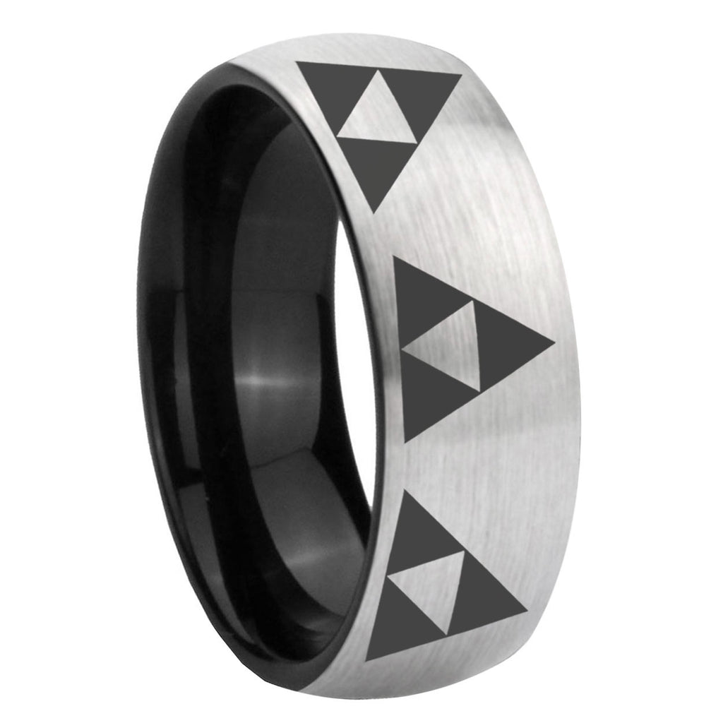 8mm Multi Zelda Triforce Two-Tone Classic Dome Gray Black Tungsten Promise Ring