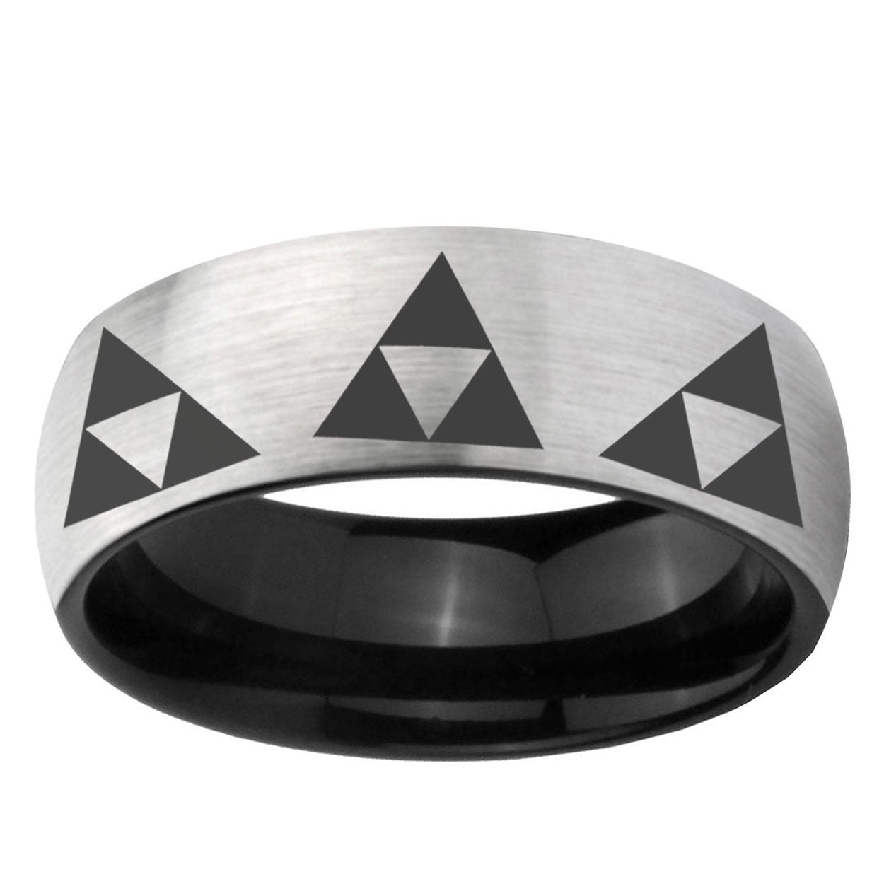 6mm Multi Zelda Triforce Two-Tone Classic Dome Gray Black Tungsten Promise Ring