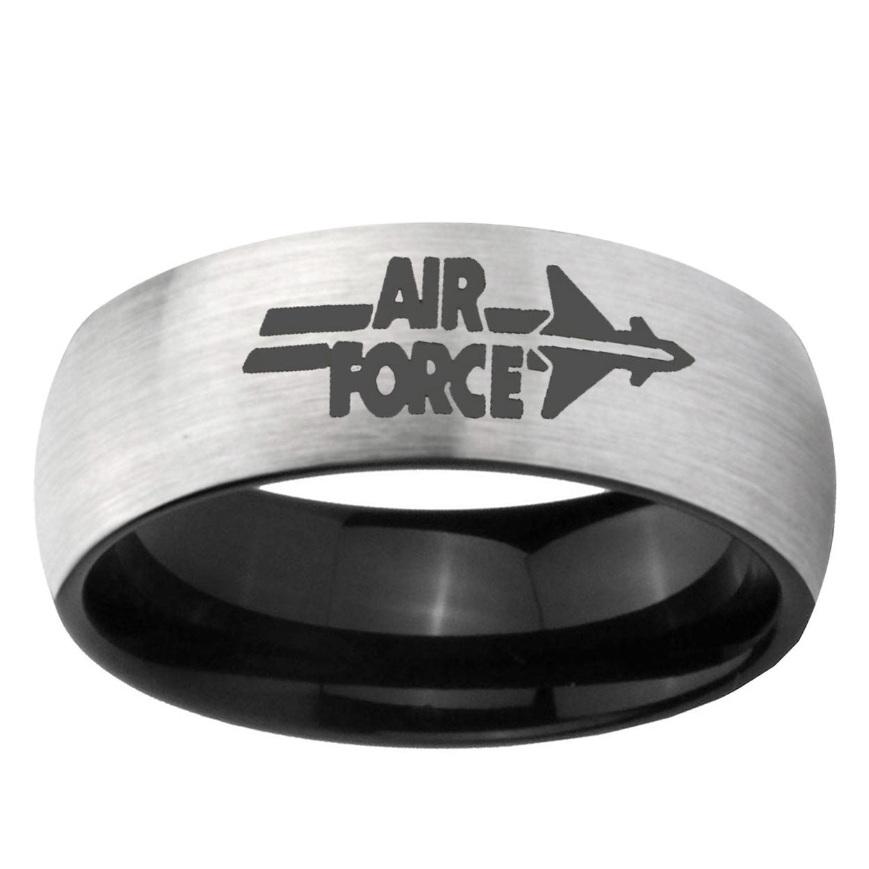 6mm Air Force Two-Tone Classic Dome Gray Black Tungsten Promise Ring