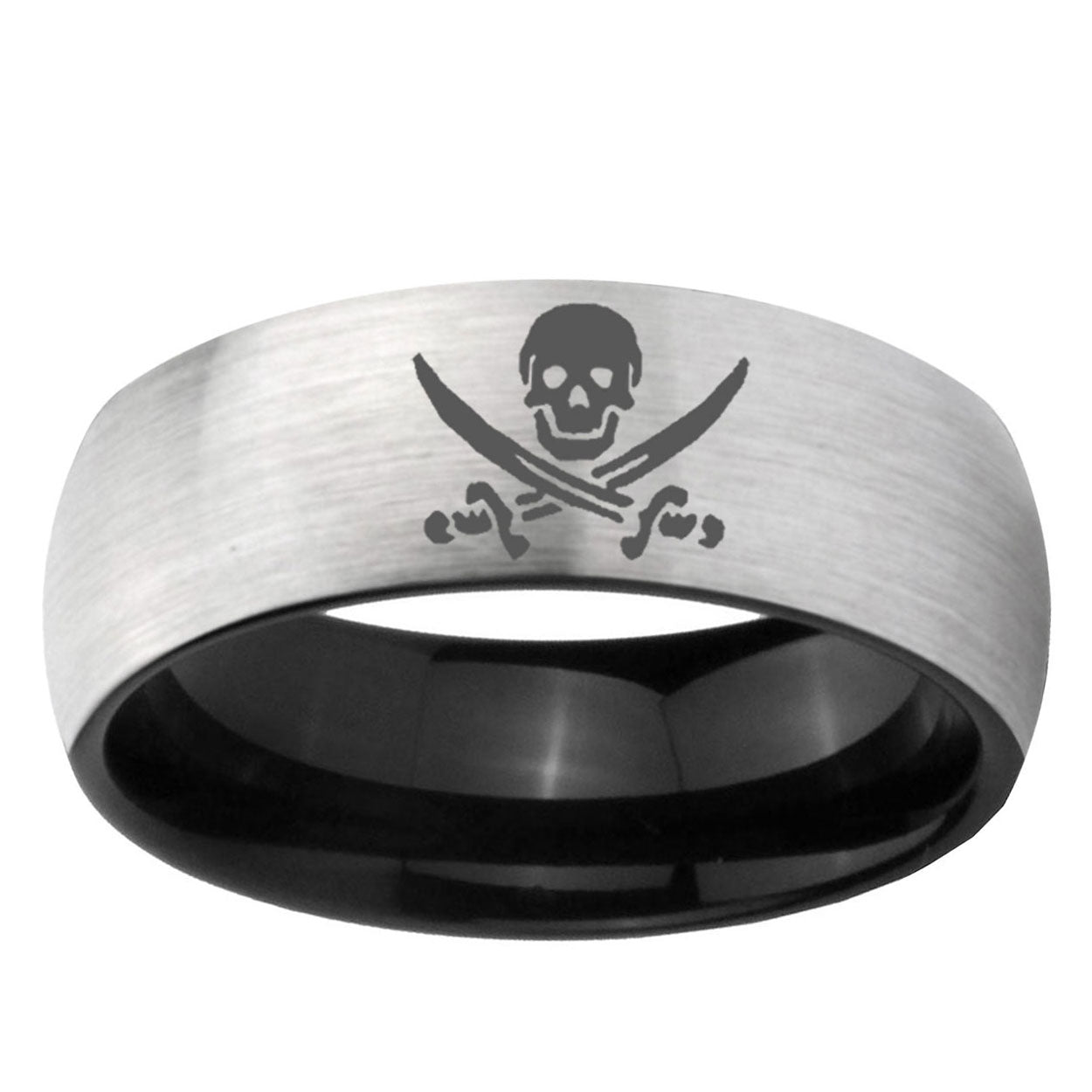 6mm Skull Pirate Two-Tone Classic Dome Gray Black Tungsten Promise Ring