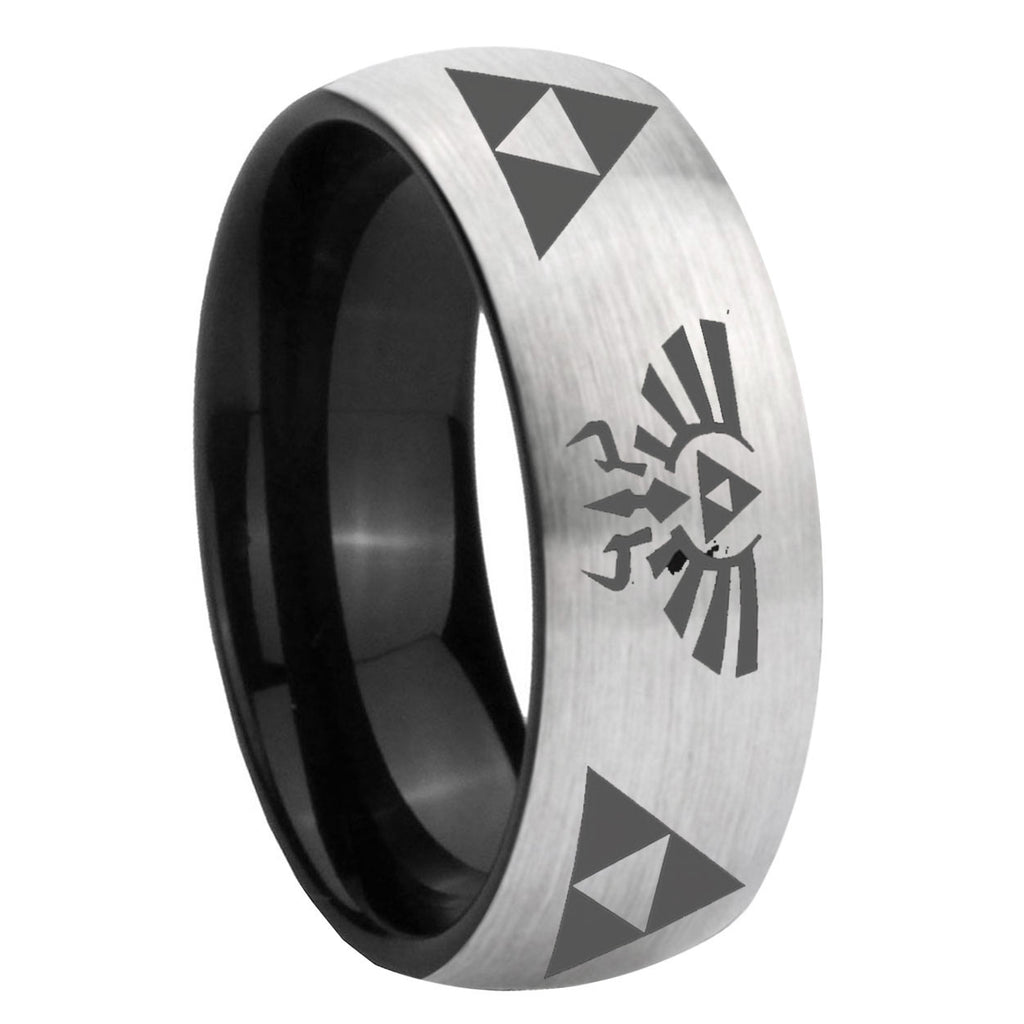 8mm Legend of Zelda Two-Tone Classic Dome Gray Black Tungsten Promise Ring