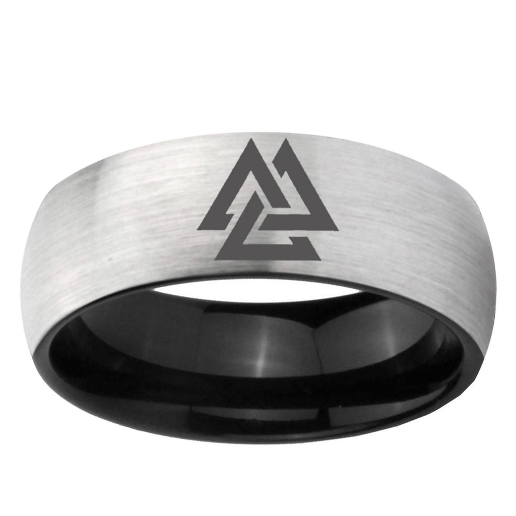 6mm Viking Symbol Two-Tone Classic Dome Gray Black Tungsten Promise Ring