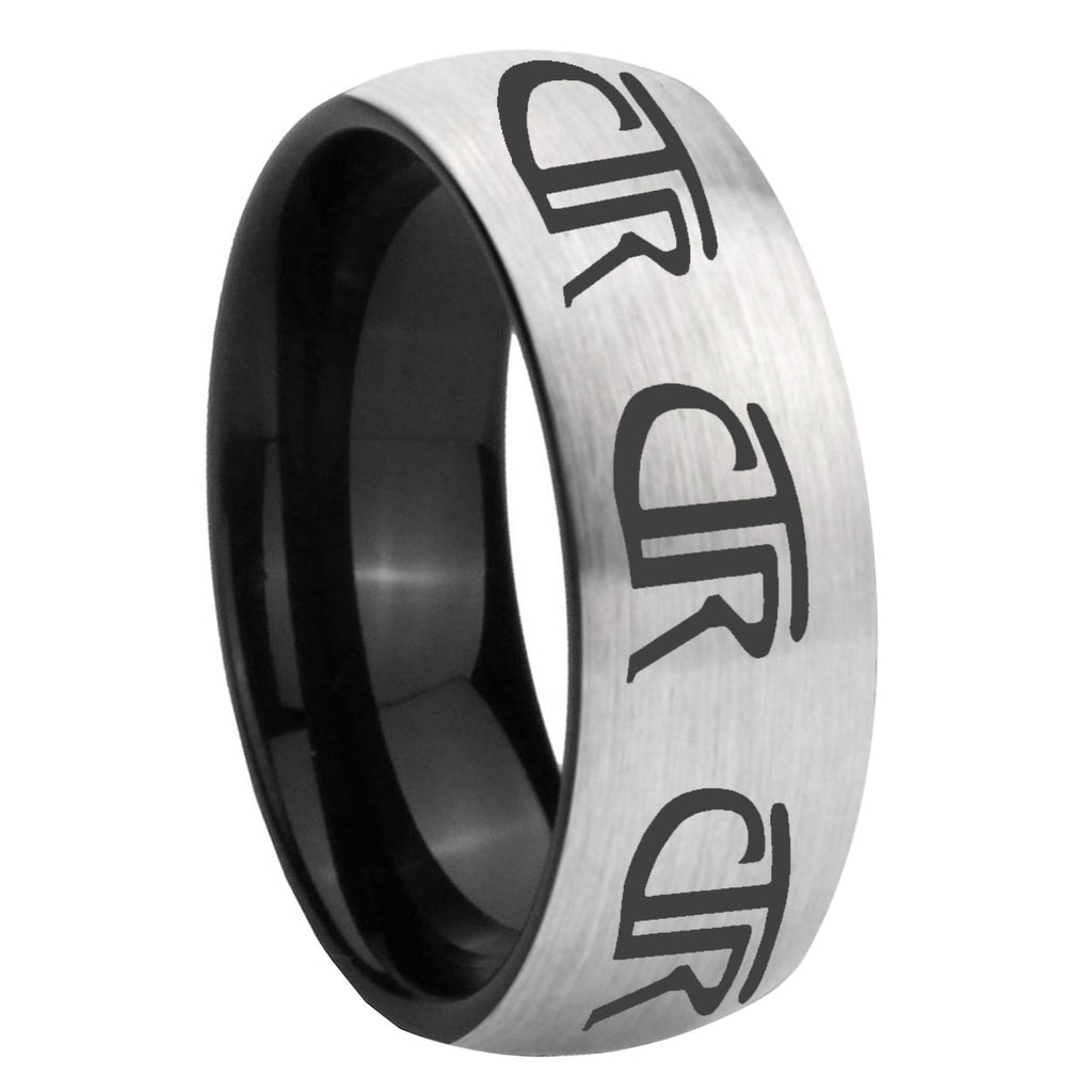 8mm Multiple CTR Two-Tone Classic Dome Gray Black Tungsten Promise Ring