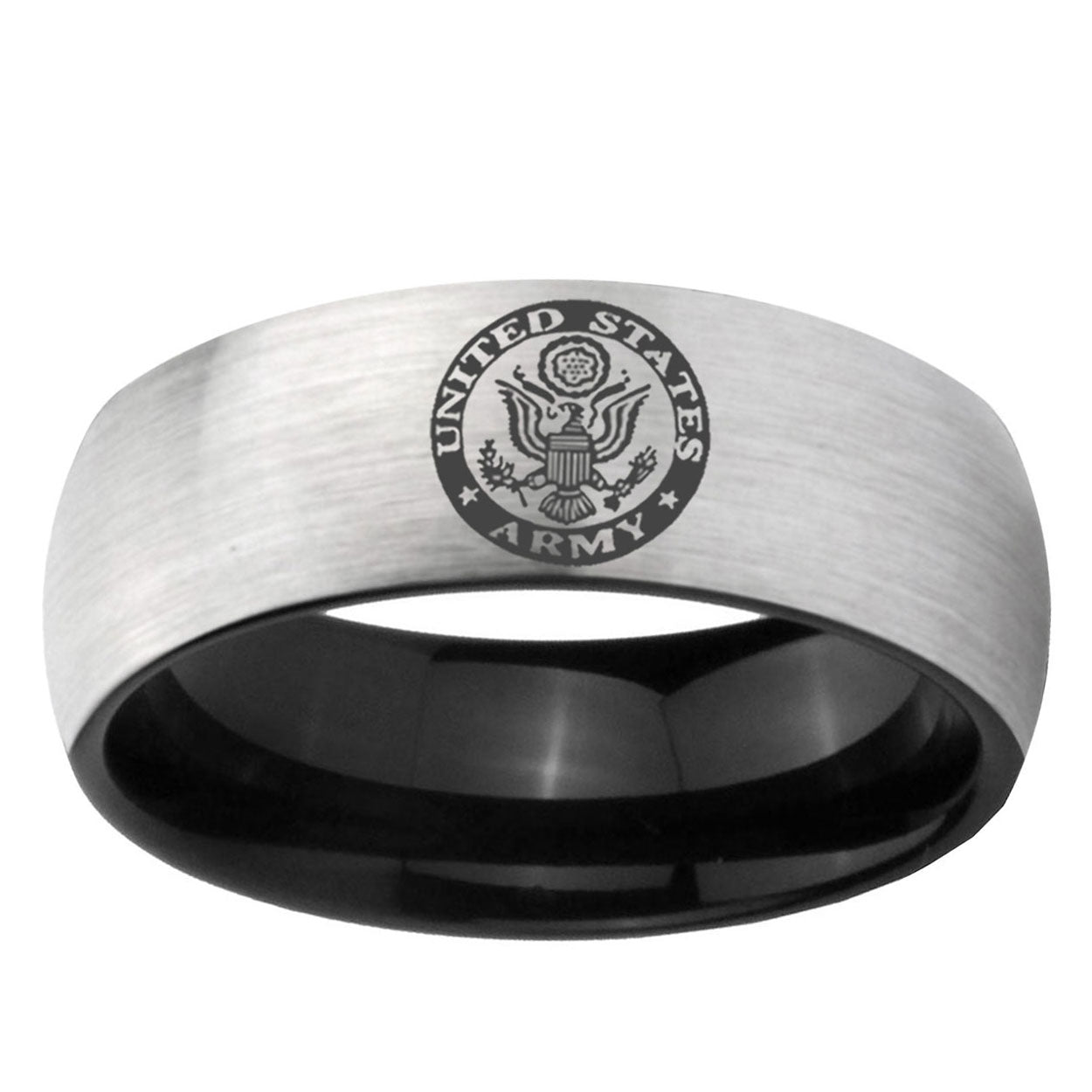 6mm U.S. Army Two-Tone Classic Dome Gray Black Tungsten Promise Ring
