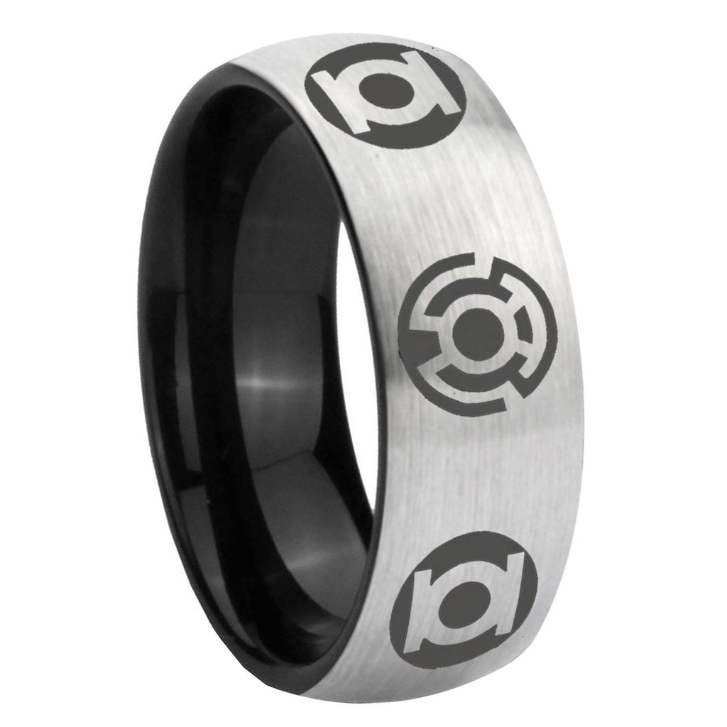 8mm Blue Green Lantern Two-Tone Classic Dome Gray Black Tungsten Promise Ring