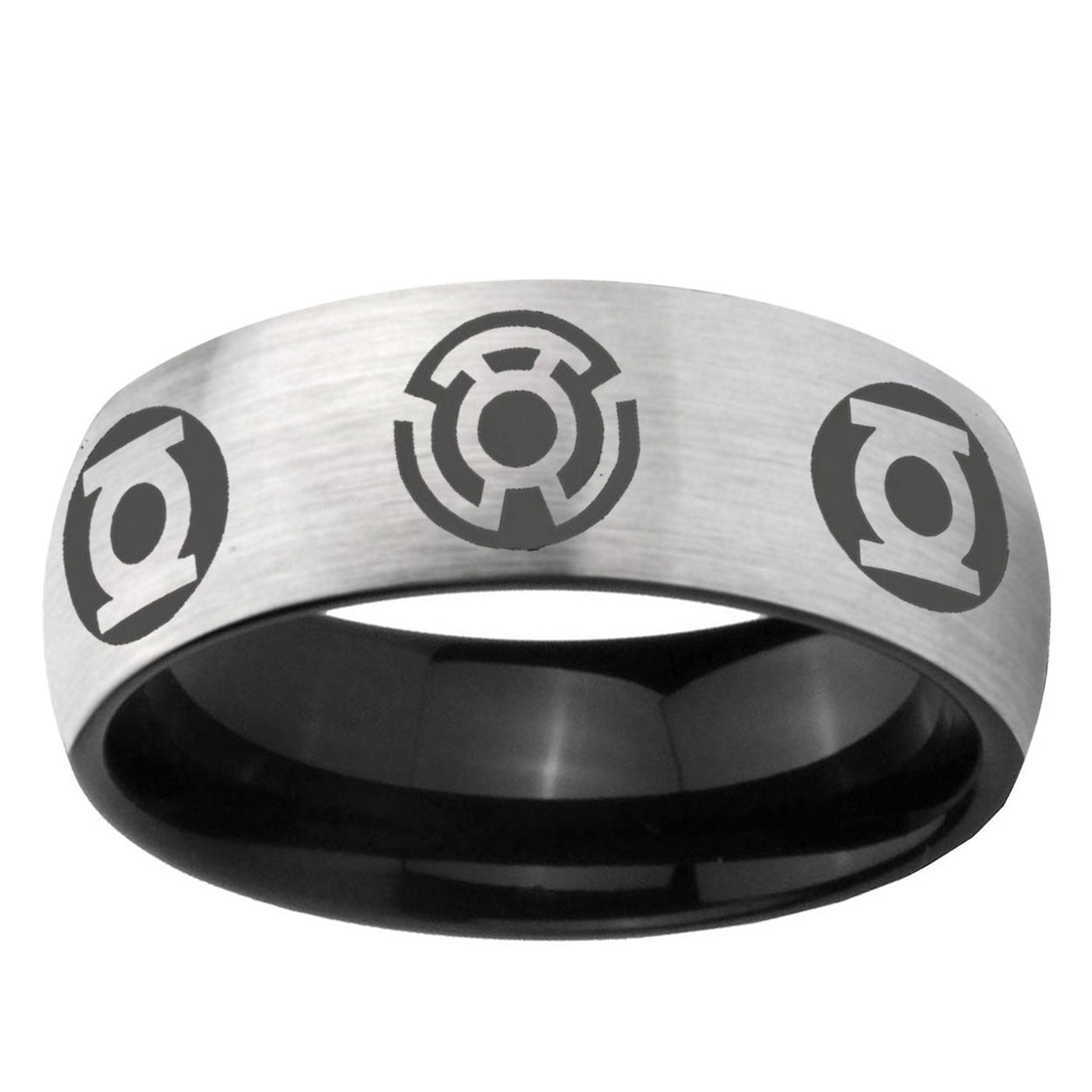 6mm Blue Green Lantern Two-Tone Classic Dome Gray Black Tungsten Promise Ring