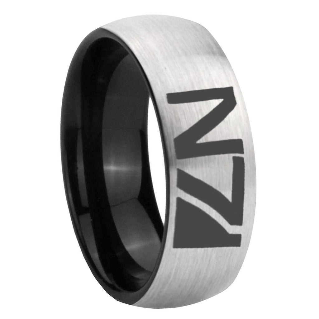 10mm N7 Design Dome Tungsten Carbide Silver Black Engagement Ring