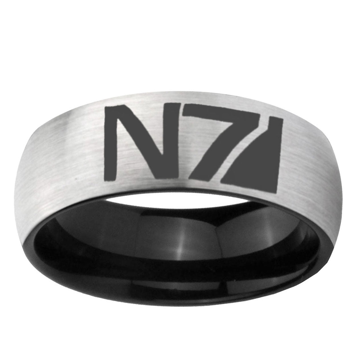 10mm N7 Design Dome Tungsten Carbide Silver Black Engagement Ring