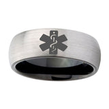 8mm-Medical-Alert-Dome-Tungsten-Carbide-Silver-Black-Men's-Band-Ring