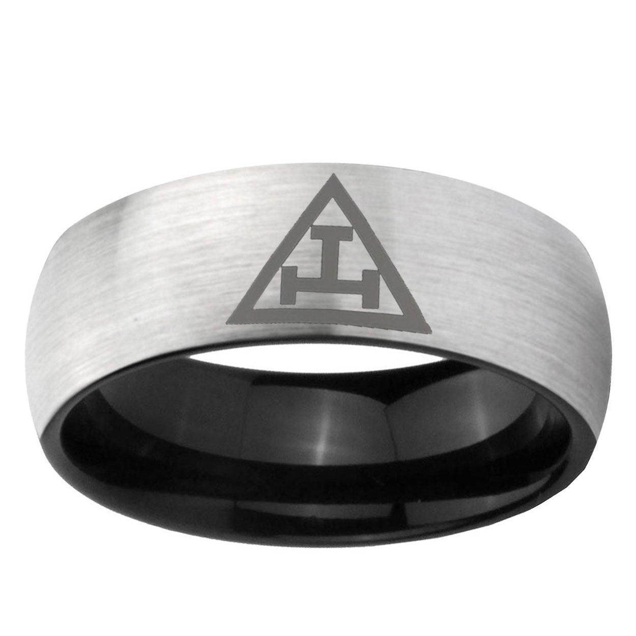 6mm Masonic Triple Two-Tone Classic Dome Gray Black Tungsten Promise Ring