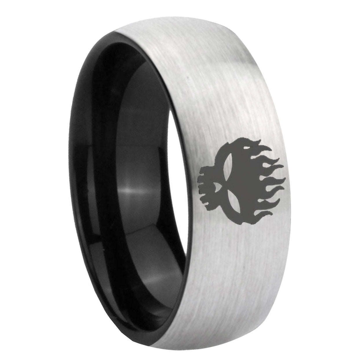 8mm Offspring Two-Tone Classic Dome Gray Black Tungsten Promise Ring