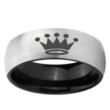 6mm Crown Dome Gray And Black Tungsten Carbide Mens Ring Engraved
