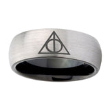 10mm-Deathly-Hallows-Dome-Tungsten-Carbide-Silver-Black-Mens-Wedding-Band