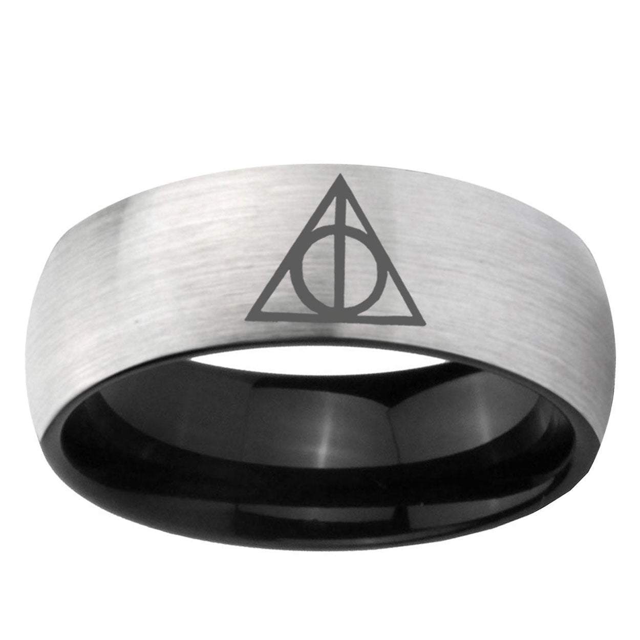 6mm Deathly Hallows Two-Tone Classic Dome Gray Black Tungsten Promise Ring