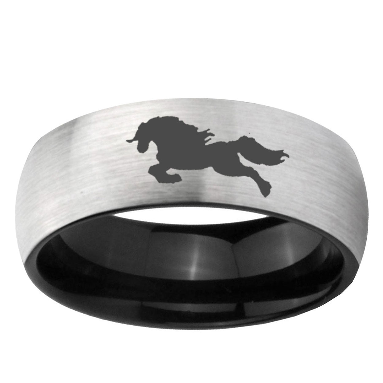 6mm Horse Two-Tone Classic Dome Gray Black Tungsten Promise Ring
