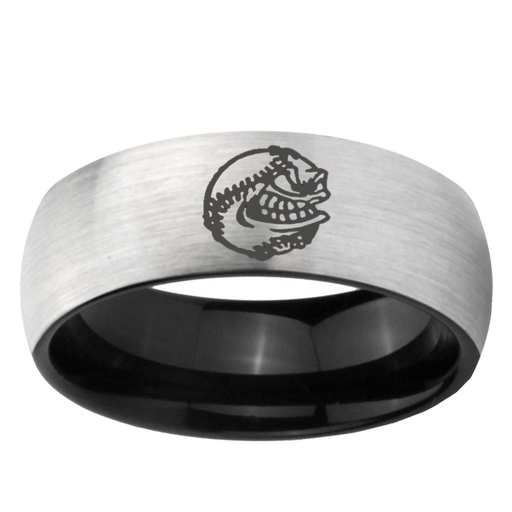 6mm Angry Baseball Two-Tone Classic Dome Gray Black Tungsten Promise Ring