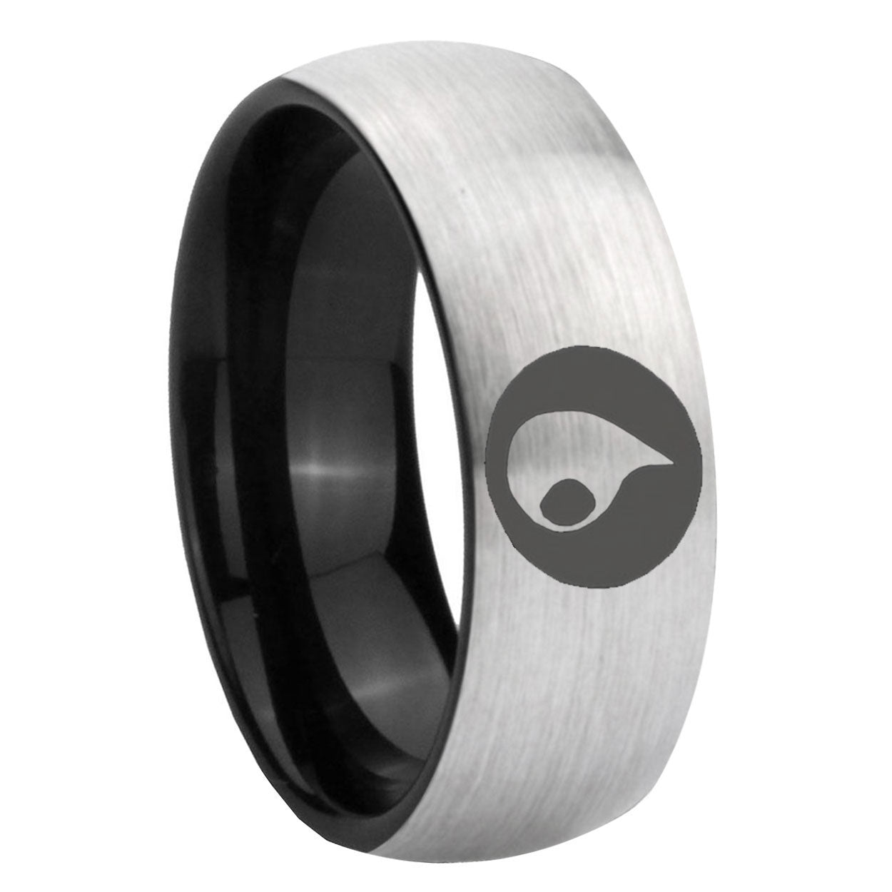 8mm Magic Gathering Two-Tone Classic Dome Gray Black Tungsten Promise Ring