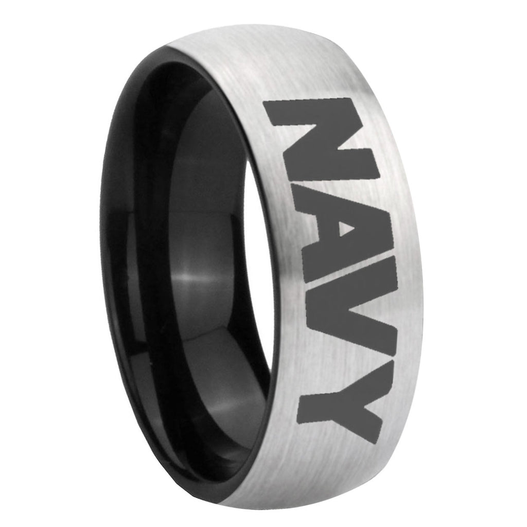 8mm Navy Two-Tone Classic Dome Gray Black Tungsten Promise Ring