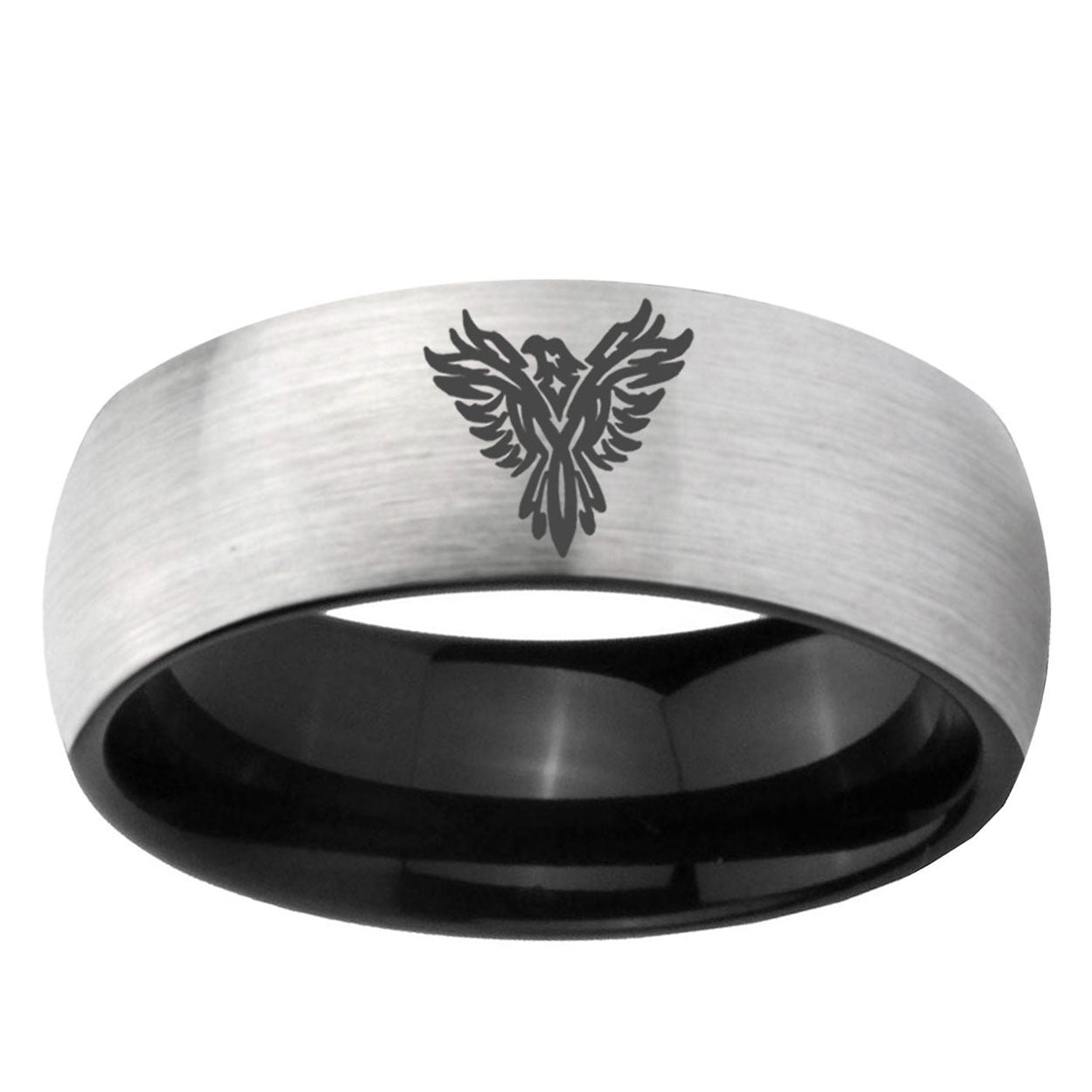 6mm Phoenix Two-Tone Classic Dome Gray Black Tungsten Promise Ring