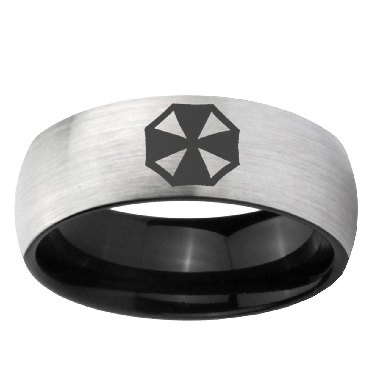 6mm Resident Evil Two-Tone Classic Dome Gray Black Tungsten Promise Ring